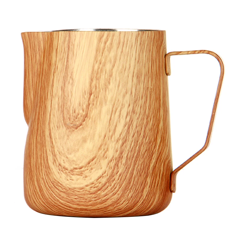 

Coffee Pitcher Stainless Steel Coffee Milk Frothing Pitcher 350ml 600ml Barista Craft Coffee Latte Frothing Jug Wood Grain Style