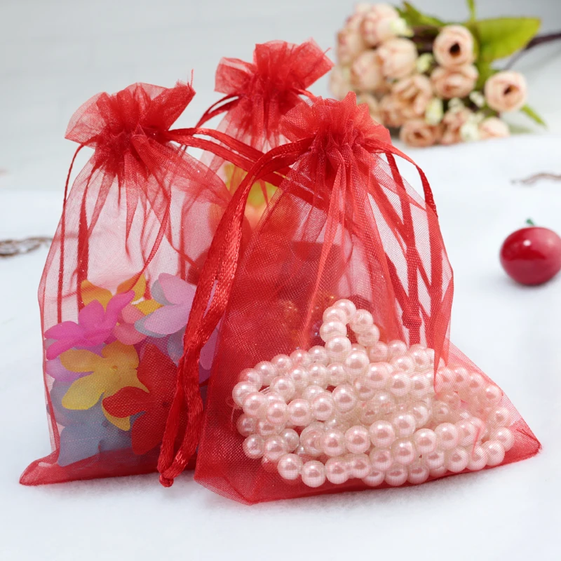 Wholesale 200pcs/lot,Drawable Red Large Organza Bags 15x20 cm, Favor Wedding Gift Packing Bags
