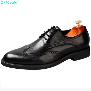 

QYFCIOUFU Fashion Mens Business Shoes Brand Luxury Dress Shoes Genuine Leather High Quality Cow Leather Elegant Brogue Shoes