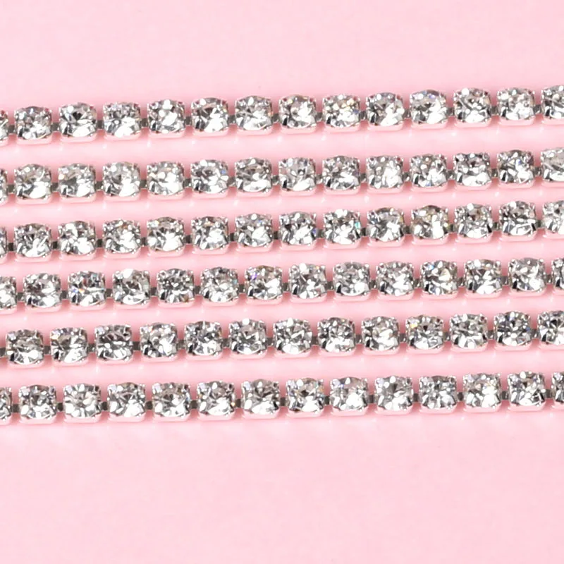 2,8 мм кристальная цепочка Серебряная основа прозрачное стекло шитье на коготь отделка Аксессуары 1Y49462