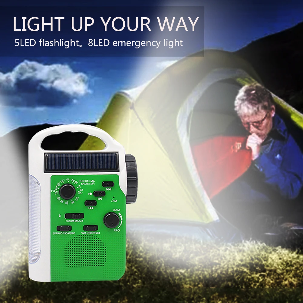

7 In 1 TF Card Flashlight Speaker Solar Radio Led Multifunction Outdoor Reading Lamp AM/FM Bluetooth Hand Crank Emergency