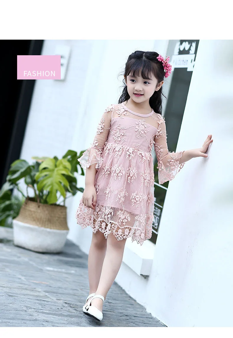 lace crochet flowers baby big girls summer dress Children clothing for 2 4 6 8 10 12 11 13 years flare sleeve kids beautiful girls dresses 3 4 5 6 7 8 9 10 11 12 13 14 years big girls mid long wgite pink purple summer dress for kids girls  ( (16)