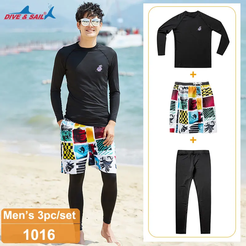 3 piece Set Rashguards Men's Sun Swim Suit UPF50+ Long Sleeve Rash