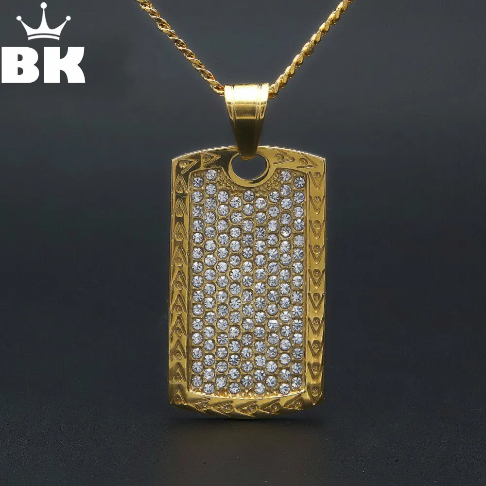 Stainless Steel Dog Tag Pendant Necklace For Men's Fine Jewelry Hip Hop Vintage Iced Out Cz