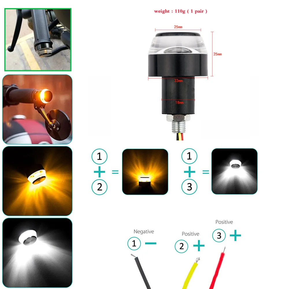 

Motorcycle 12V Handlebar End LED Turn Signal Light Moto motorbike 22mm Handle Bar Grip Plug Side Marker Lamp
