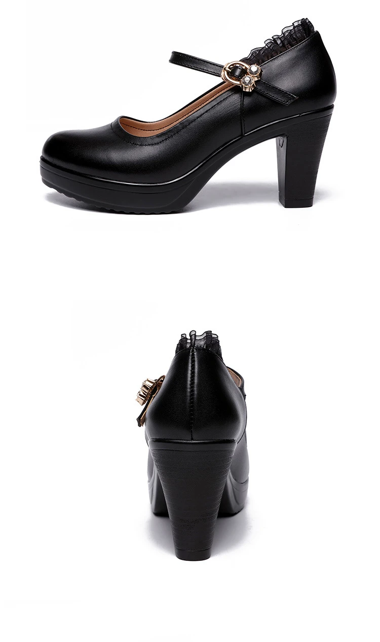 Большие размеры 32-43; женская обувь из натуральной кожи; модные женские туфли-лодочки со стразами и пряжкой на среднем каблуке; женская обувь для вечеринок и работы