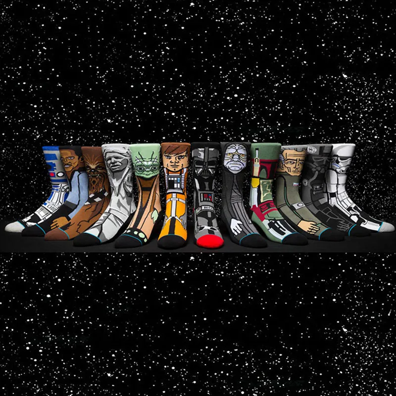 Мужские носки 12 цветов для скейтборда в стиле хип-хоп, вечерние жаккардовые носки с героями мультфильмов