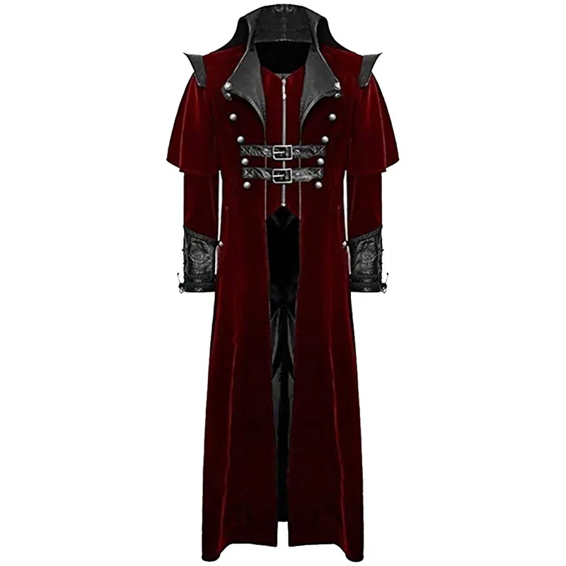 Классический костюм вампира для косплея, куртка, однотонный Длинный жилет, костюм Homme, облегающий пиджак для мужчин, модный Тренч с длинными рукавами - Цвет: Red