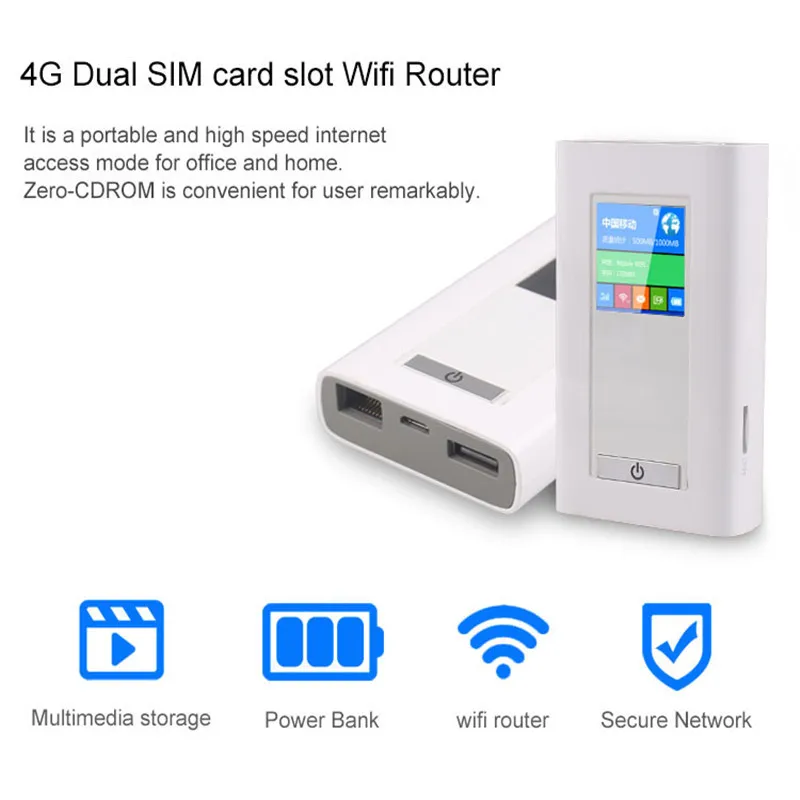Tianjie Fdd Lte Gsm 4g Wifi Router Portable Global Unlock Dongle Wireless Modem Two Sim Card Slot Rj45 Port 5200 Mah Power Bank