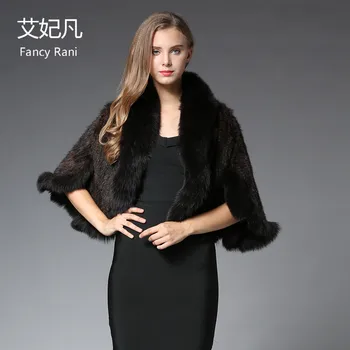 

2018 New Style Genuine Knitted Mink Fur Shawl Poncho with Fox Fur Trimming Real Fur Jacket Women Fashion Natural Mink Fur Coat