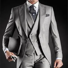 Светло-серые смокинги для жениха/одна кнопка заостренный лацкан шафер жених мужские свадебные костюмы/Жених(куртка+ брюки+ жилет