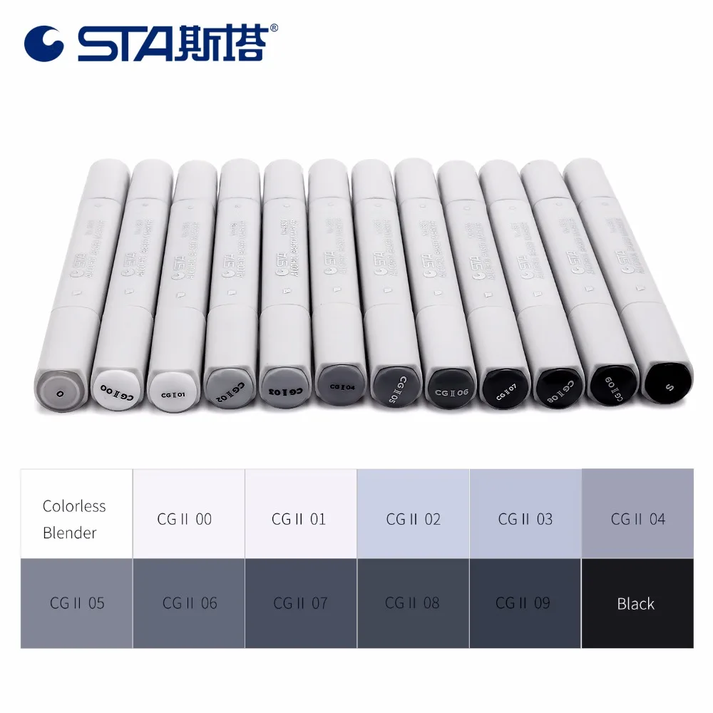 

STA 12Pcs Cool Grey Color Sketch Markers Grayscale Artist Dual Tips Markers Set for Hand Painting Marker School Office Supplie