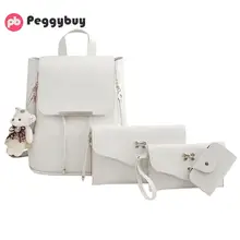 4 Pçs/set Composto Coreano Saco Mulheres Mochila de Viagem de Lazer Estudante Mochila Soft PU De Couro Das Mulheres Ombro Saco bolsas feminina