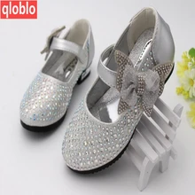 Qloblo/брендовая весенне-летняя детская кожаная обувь с бантом и стразами вечерние туфли принцессы для девочек сандалии для девочек