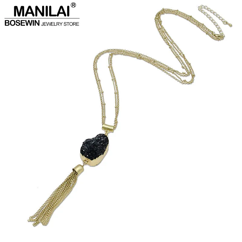 MANILAI Fashion Tassel Stone font b Pendants b font font b Necklaces b font For Women