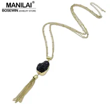 MANILAI Fashion Tassel Stone Pendants Necklaces For Women Geometric Stone Resin Simple Matt Copper Chain Long Necklaces CE3886