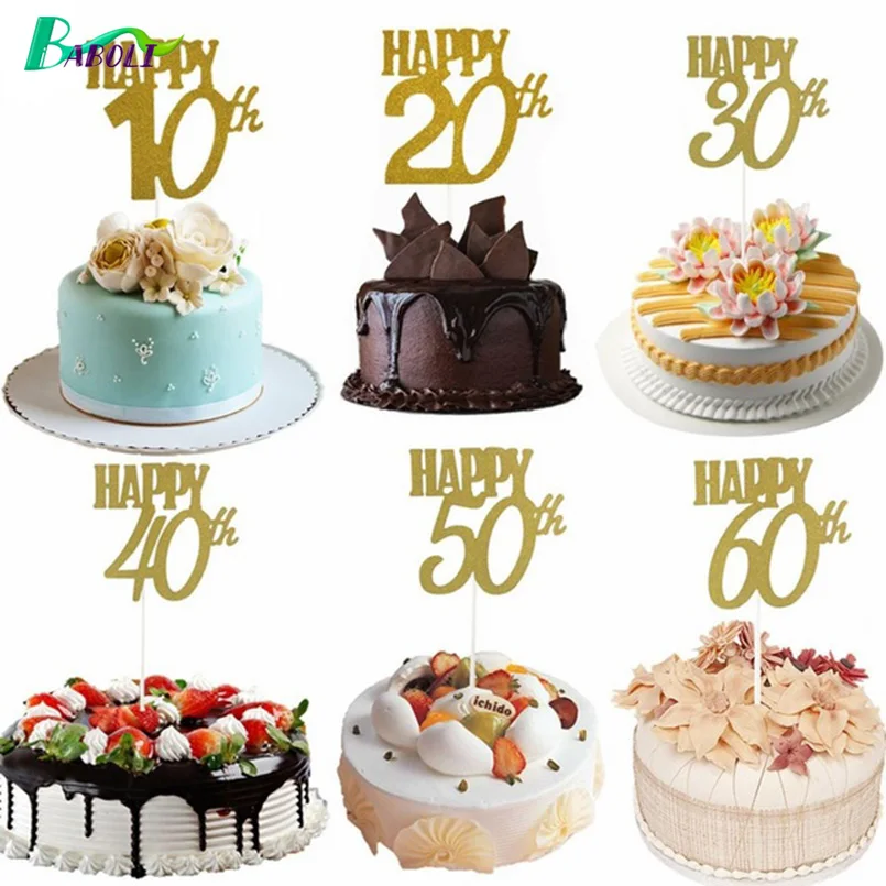 

1 Pc Home DIY Cake Happy Birthday Flag 10th 20th 30th 40th 50th 60th Card Party Anniversary Wedding Cake Decoration Tools