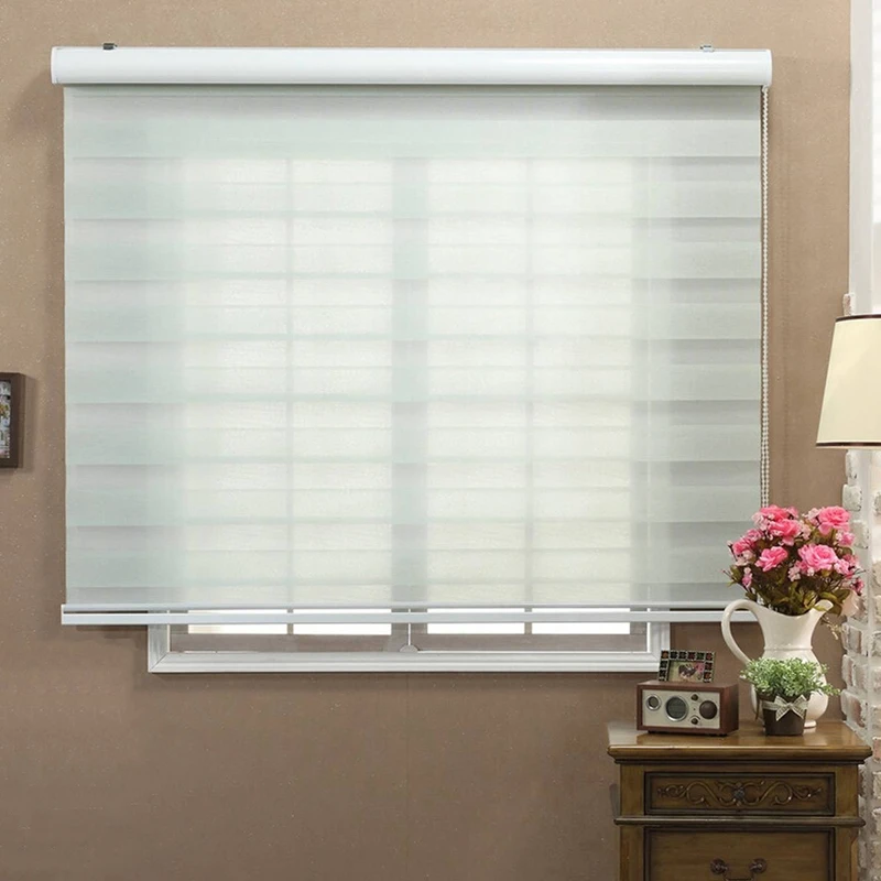 

Roller Zebra Blinds Custom Cut to Size Double Layer Translucent Shades Window Curtains in Pure White for Living Room