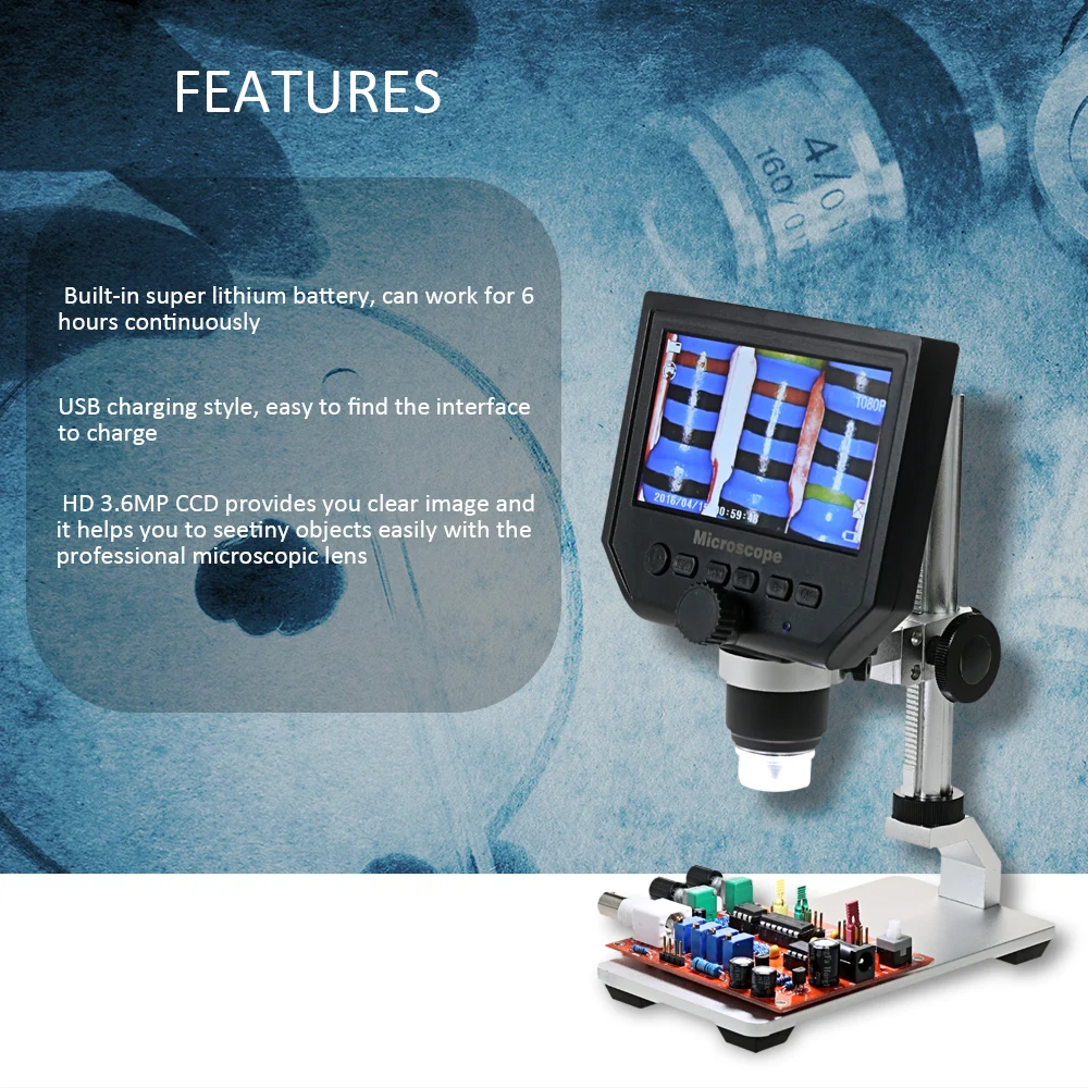 1-600x G600 цифровой микроскоп 4," lcd USB microscopio видео камера рекордер HD 3,6 мегапикселей с 1080P/720 P/VGA широкое использование
