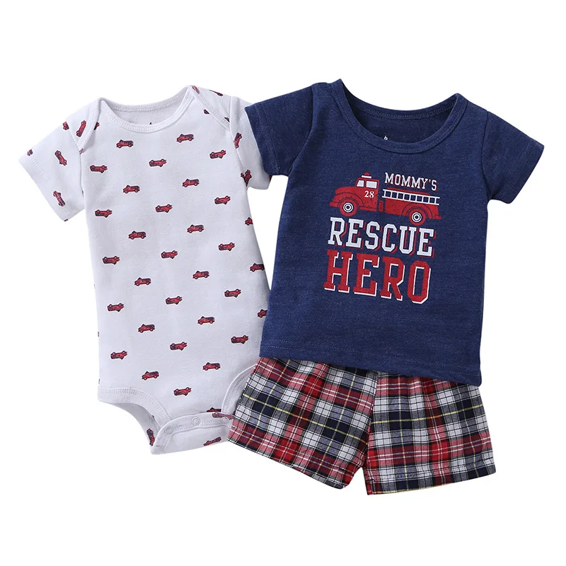 Летняя одежда для маленьких мальчиков комплект одежды для младенцев футболка с короткими рукавами комплект топов костюм для новорожденных одежда с принтом костюм для новорожденных