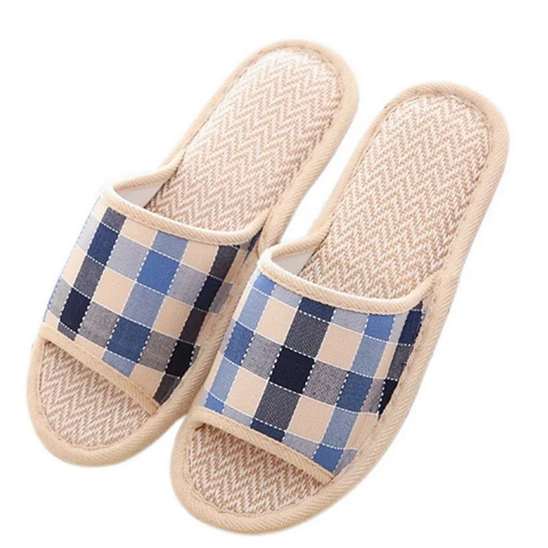

Summer Shoes Woman 2019 Spring Flat Sandals Men Women Beach Flip Flops Big Size Plaid Indoor Home Slippers Linen Slipper