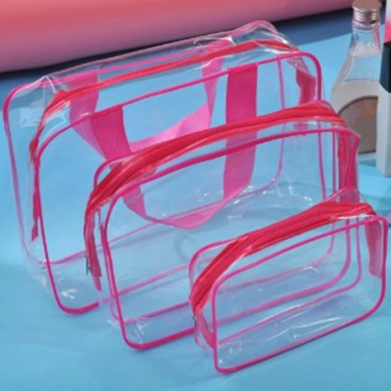 

3Pcs/set Transparent Plastic Women Cosmetic Cases Travel Makeup Bag Zipper PVC Shampoo Perfume Storage Handbag Pillow Shape