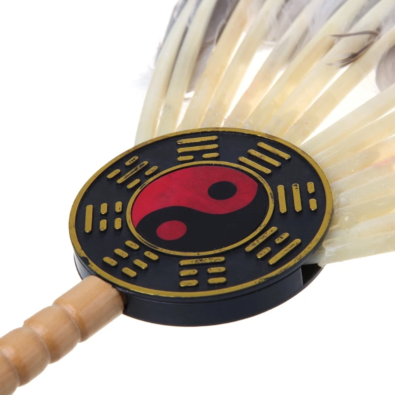 Ancient Chinese Zhuge Liang Black Feather Hand Fan Bamboo Fan Decoration Dance 