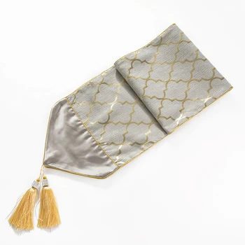 

Classic European Home Polyester Table Runner Fashion Contracted Tea Table Cover With Tassels Bronzing Stitching Table Runner