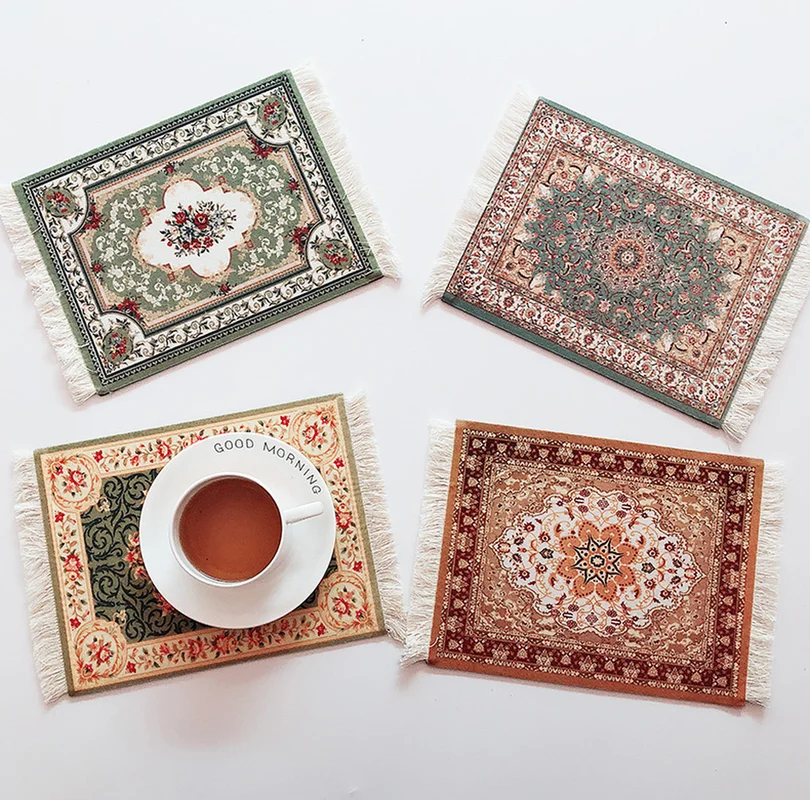 

Retro Bohemian Style Handmade Table Mat Non Slip Dining Table Mat Kitchen Accessories Decoration Home Pad Coaster 18x26CM