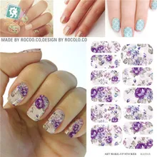 Rocooart K5707B Water Transfer Nail Art Sticker Gray Purple Flower Nails Foil Sticker Minx Harajuku Fashion