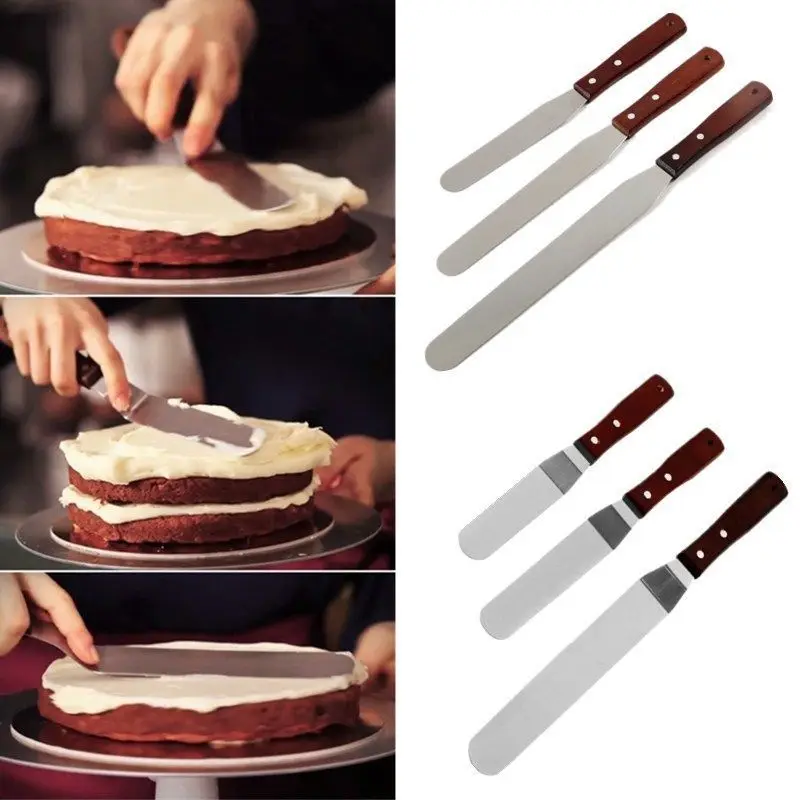 6810 Inch Stainless Steel Butter Cake Cream Knife Spatula Wooden Handle Kitchen Smoother Kitchen Pastry Cake Decoration Tools (4)