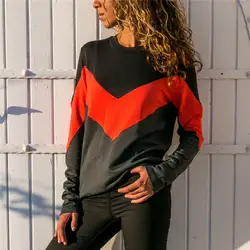 Цвет лоскутное Для женщин футболка 2018 одежда с длинным рукавом с круглым вырезом женские пуловеры Топы уличной WS9886E