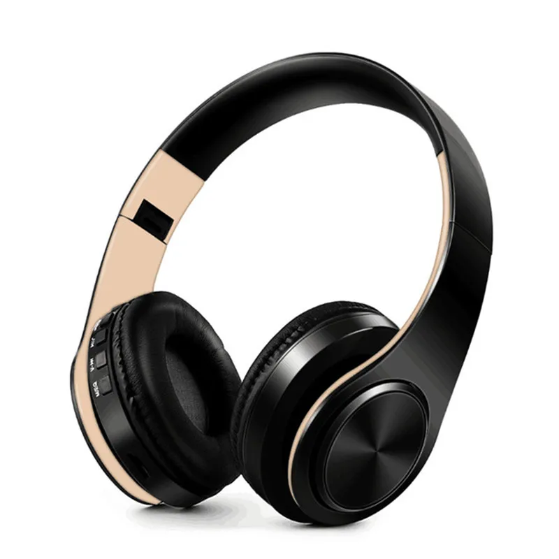 Новые портативные беспроводные наушники Bluetooth стерео Складная гарнитура аудио Mp3 регулируемые наушники с микрофоном для ПК мобильного телефона - Цвет: Black Gold