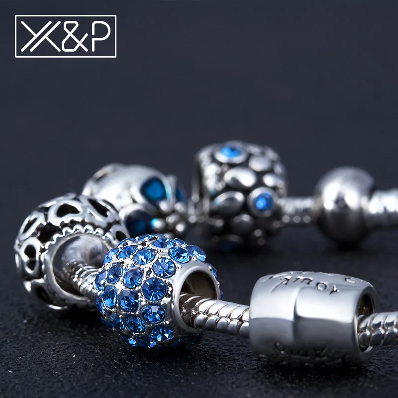 X & P Античный цвет серебра талисман браслет с любовью и цветком хрустальный шар