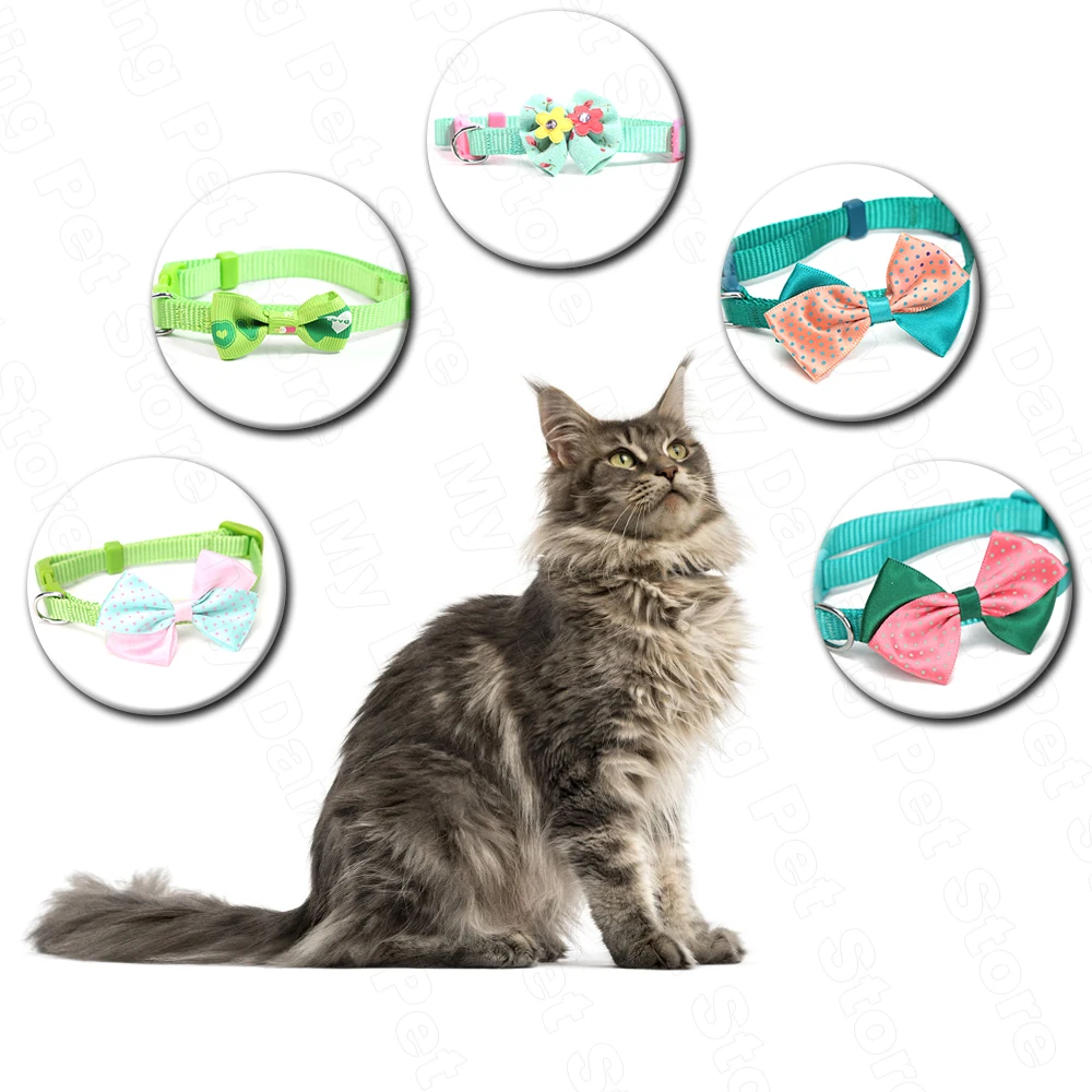 Green Cat Kitty Cute Collars for Small Dog Puppy Lead Leash Necklace Adjustable Nylon Collar Pets Accessories | Дом и сад