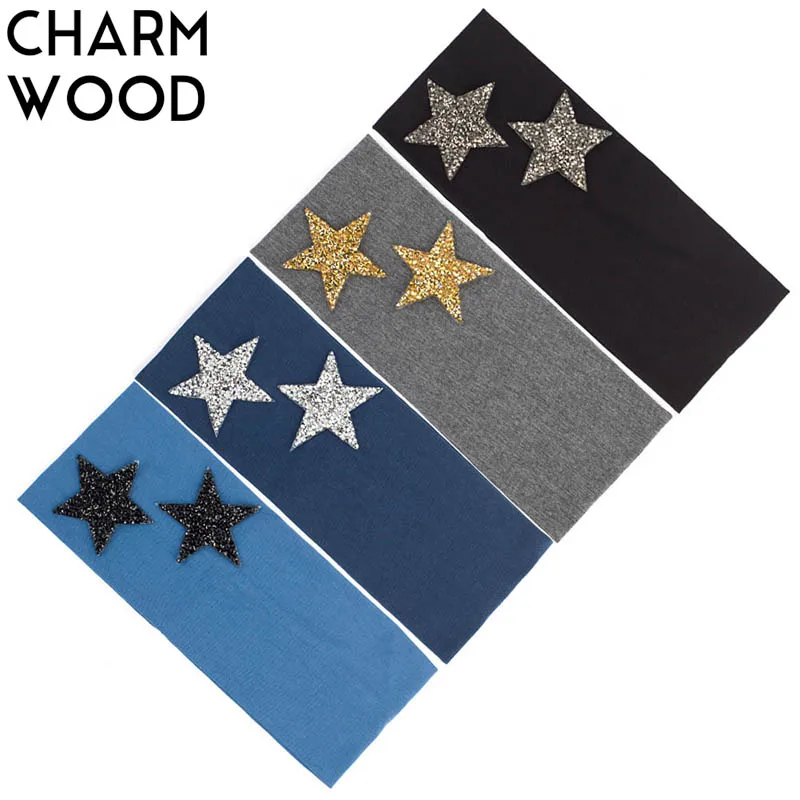 

Women's Star Headband Summer Fashion Metallic Color Stars Cotton Headbands for Ladies Elastic Stretch Hair Turban Head Band