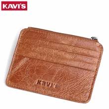 KAVIS Brand Genuine Leather Card Holder Capacity Zipper Female Fashion Men Women ID Card Wallets With Coin Purse Slim and Mini