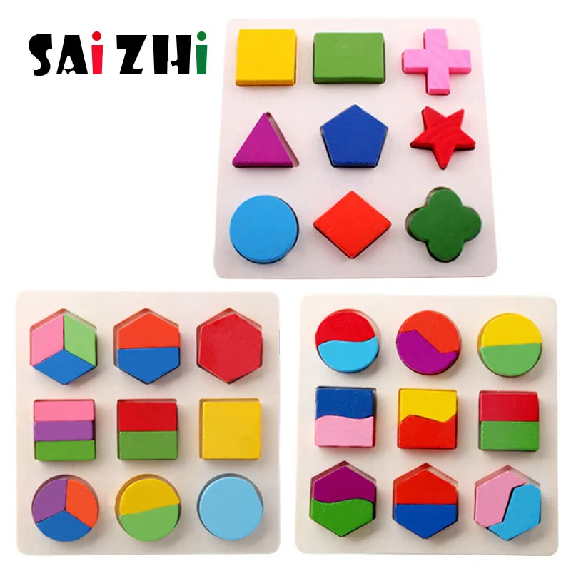 

Saizhi Kids Baby Wooden Geometry Building Puzzle Early Learning Educational Toy toys for children puzzle kids toys SZ3025