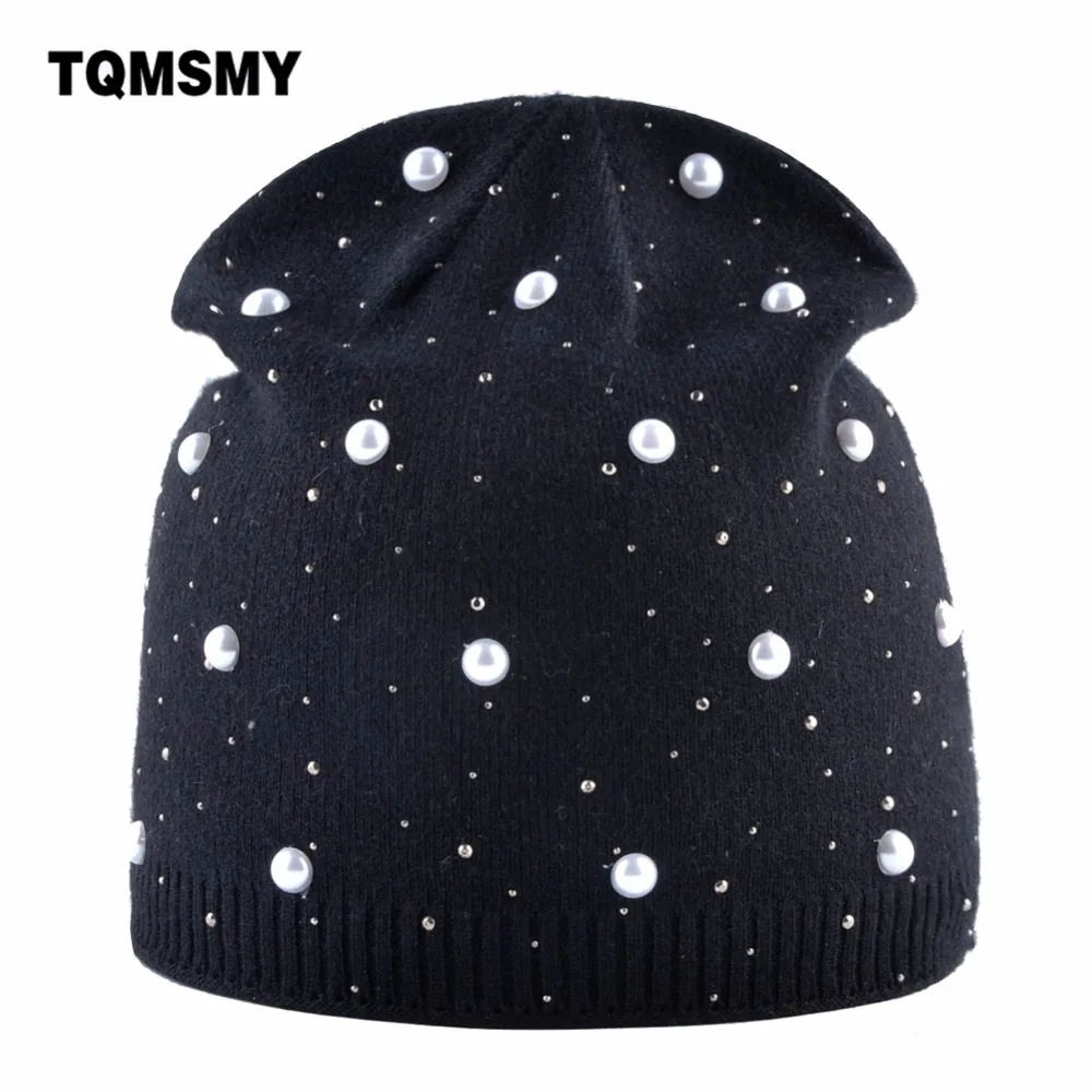 

TQMSMY Women's Winter Skullies Beanies Hats Pearl Knit Caps Warm Beanie Cap Lady Rhinestone Beanies Hat Women Knitting Hat TMD36