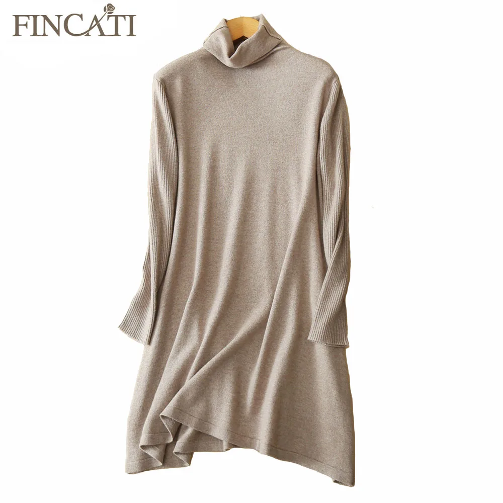 

Women Sweater Dress 2018 Autumn Winter High Quality 100% Pure Cashmere Pile Collar Casual Long Loose Femme Dresses Vestidos