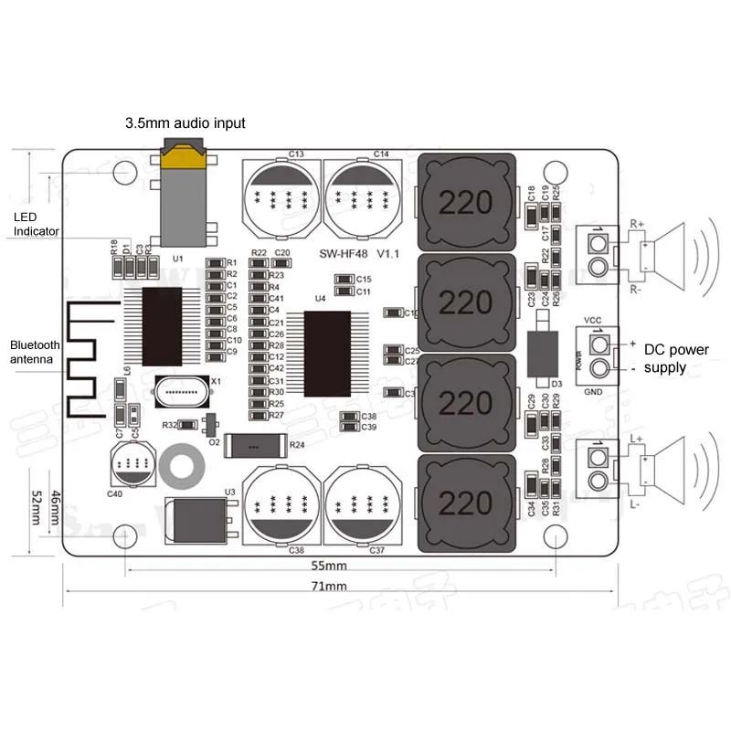 TPA3118 2x30 W 8-26 V DC audio estéreo Bluetooth amplificador de potencia Digital para juguetes de bricolaje amplificadores de modelo D3-001
