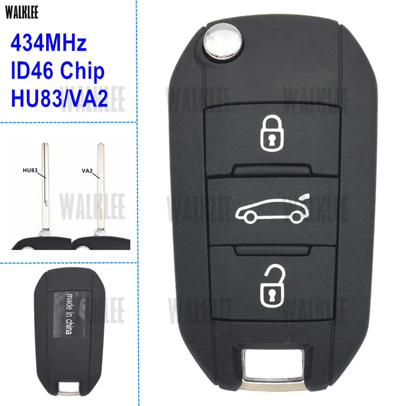 Дистанционный ключ WALKLEE подходит для Peugeot 208 2008 301 308 508 434 МГц с лезвием HU83 или