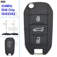 WALKLEE-clé télécommande, compatible avec Peugeot 208, 2008, 301, 308, 508, 434MHz, avec lame HU83 ou VA2