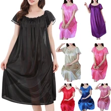 Womens verão rendas de seda gelo longo camisola manga curta solta plus size camisola xl cor sólida roupa de casa n9_d
