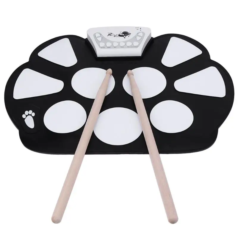 

Electronic Drum Pad Digital Foldable Roll-up Kit Silicone USB Foot Pedal