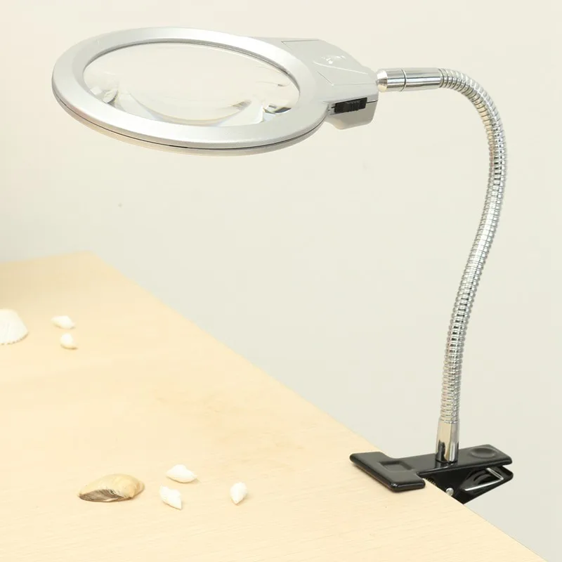 Large Lens Book Reading Light Lighted Lamp Top Desk Table Magnifier Magnifying Glass With Clamp LED