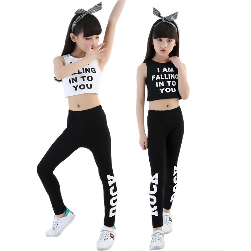 4 6 8 10 12 14 Years Kids Letter Crop Tank Tops Legging