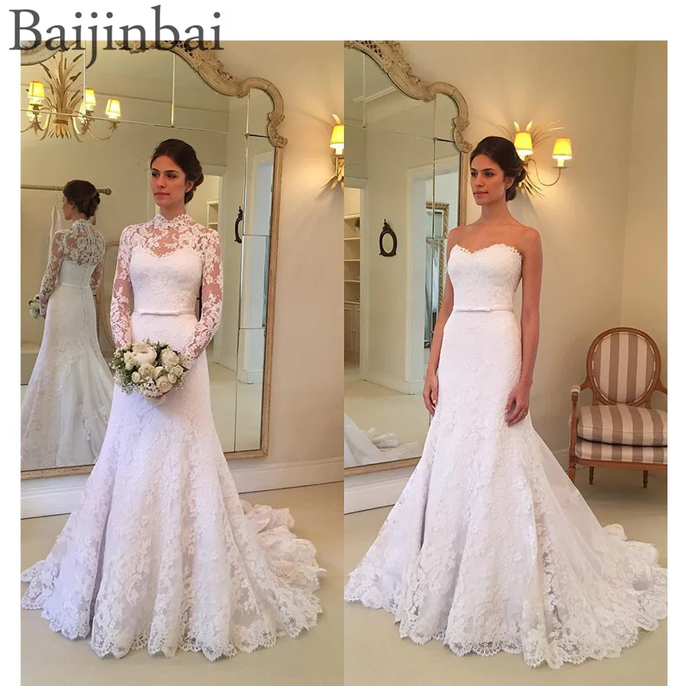 Baijinbai 2019 Vestido Де Novias одежда с длинным рукавом Кружева Свадебные платья Русалочки