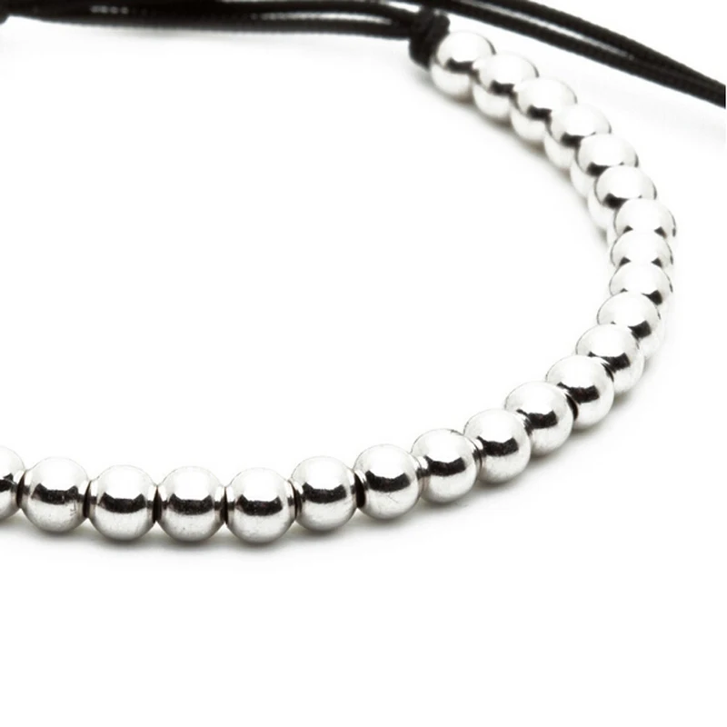 Настоящее Стерлинговое серебряный браслет из бусин черный веревочный браслет на вощеном шнуре из Мода ручной 925 ювелирные изделия