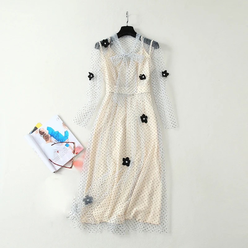 

HIGH QUALITY Newest 2019 Summer Runway Dress Women's Dot Print Gauze Dress